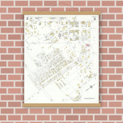 Old map wall art mockup — magnetic wood frame on brick wall — Sanborn Fire Insurance Map from Kilgore, Gregg County, Texas (1932), Sheet #0003