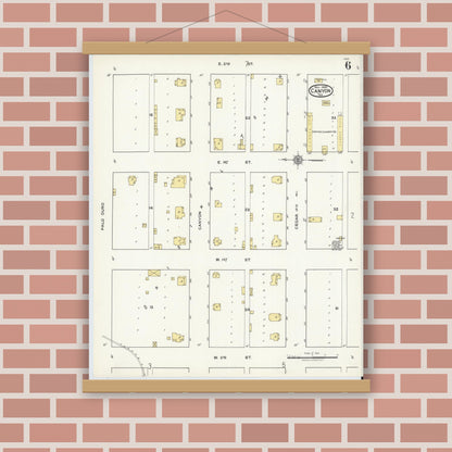Old map wall art mockup — magnetic wood frame on brick wall — Sanborn Fire Insurance Map from Canyon, Randall County, Texas (1920), Sheet #0006