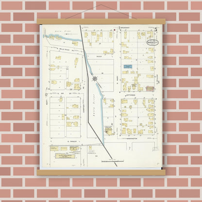 Old map wall art mockup — magnetic wood frame on brick wall — Sanborn Fire Insurance Map from Marine City, Saint Clair County, Michigan (1913), Sheet #0005