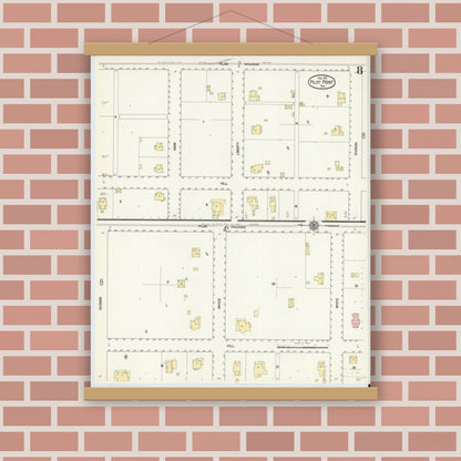 Old map wall art mockup — magnetic wood frame on brick wall — Sanborn Fire Insurance Map from Pilot Point, Denton County, Texas (1912), Sheet #0008
