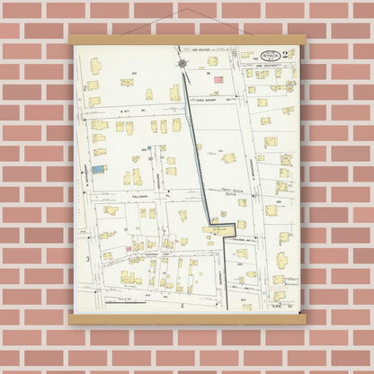 Old map wall art mockup — magnetic wood frame on brick wall — Sanborn Fire Insurance Map from Nyack, Rockland County, New York. (1910), Sheet #0002
