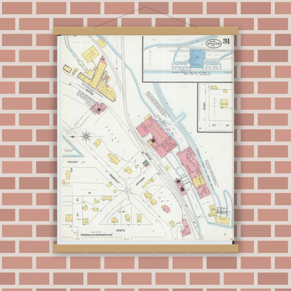 Old map wall art mockup — magnetic wood frame on brick wall — Sanborn Fire Insurance Map from Appleton, Outagamie County, Wisconsin (1901), Sheet #0031