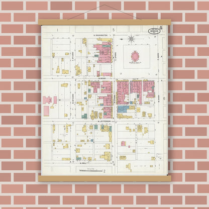 Old map wall art mockup — magnetic wood frame on brick wall — Sanborn Fire Insurance Map from Neosho, Newton County, Missouri (1902), Sheet #0004