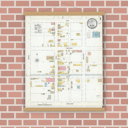Old map wall art mockup — magnetic wood frame on brick wall — Sanborn Fire Insurance Map from Del Rio, Val Verde County, Texas (1900) - Complete Map Set