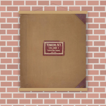 Old map wall art mockup — magnetic wood frame on brick wall — Sanborn Fire Insurance Map from Yonkers, Westchester County, New York (1951), Sheet #0001