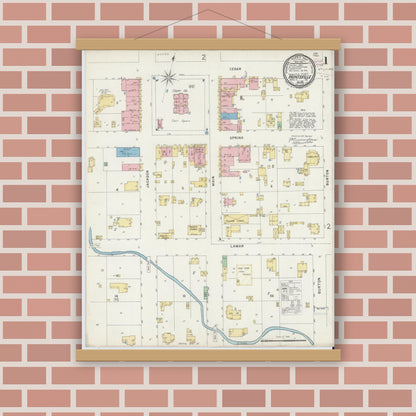 Old map wall art mockup — magnetic wood frame on brick wall — Sanborn Fire Insurance Map from Huntsville, Walker County, Texas (1896) - Complete Map Set