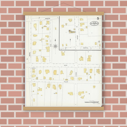 Old map wall art mockup — magnetic wood frame on brick wall — Sanborn Fire Insurance Map from Nacogdoches, Nacogdoches County, Texas (1906), Sheet #0005