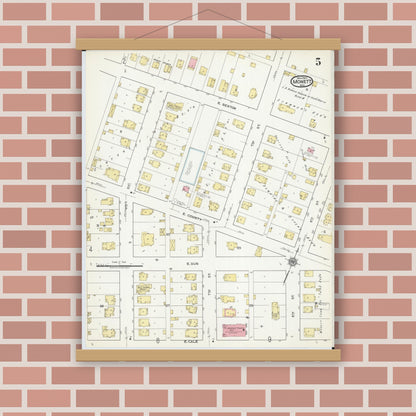 Old map wall art mockup — magnetic wood frame on brick wall — Sanborn Fire Insurance Map from Monett, Barry County, Missouri (1917), Sheet #0005