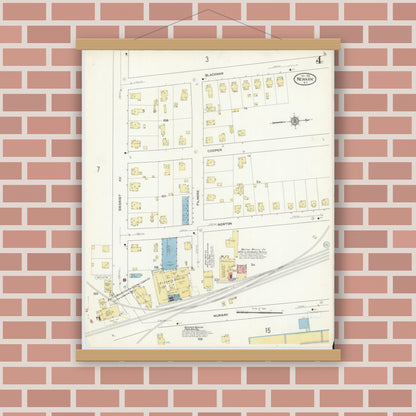 Old map wall art mockup — magnetic wood frame on brick wall — Sanborn Fire Insurance Map from Newark, Wayne County, New York (1912), Sheet #0004