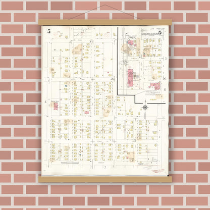 Old map wall art mockup — magnetic wood frame on brick wall — Sanborn Fire Insurance Map from Perry, Dallas County, Iowa (1947), Sheet #0005