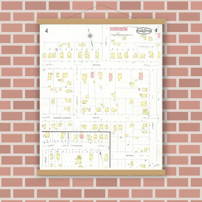 Old map wall art mockup — magnetic wood frame on brick wall — Sanborn Fire Insurance Map from Strawberry Point, Clayton County, Iowa (1931), Sheet #0004