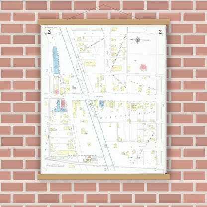 Old map wall art mockup — magnetic wood frame on brick wall — Sanborn Fire Insurance Map from Millersport, Fairfield County, Ohio (1946), Sheet #0002
