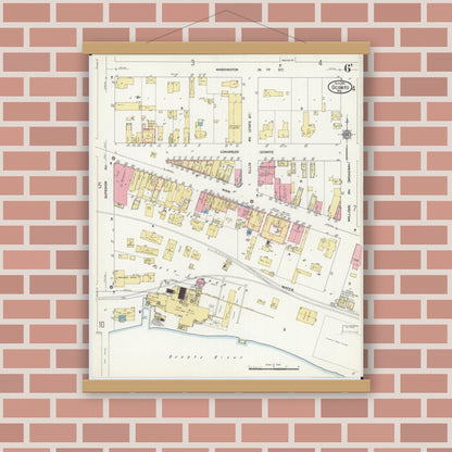 Old map wall art mockup — magnetic wood frame on brick wall — Sanborn Fire Insurance Map from Oconto, Oconto County, Wisconsin (1911), Sheet #0006