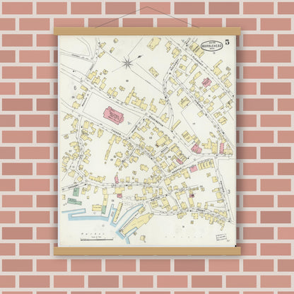 Old map wall art mockup — magnetic wood frame on brick wall — Sanborn Fire Insurance Map from Marblehead, Essex County, Massachusetts (1896), Sheet #0005