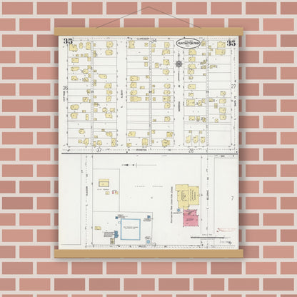 Old map wall art mockup — magnetic wood frame on brick wall — Sanborn Fire Insurance Map from Huntington Park, Los Angeles County, California (1924), Sheet #0035