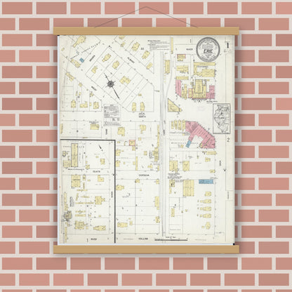 Old map wall art mockup — magnetic wood frame on brick wall — Sanborn Fire Insurance Map from Erie, Whiteside County, Illinois (1913), Sheet #0001