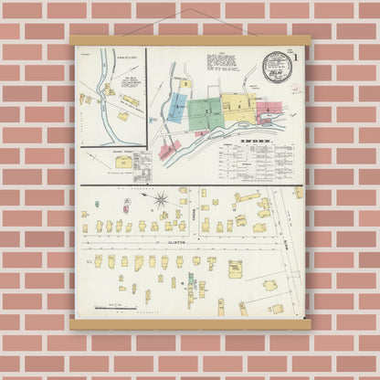 Old map wall art mockup — magnetic wood frame on brick wall — Sanborn Fire Insurance Map from Delhi, Delaware County, New York (1897) - Complete Map Set
