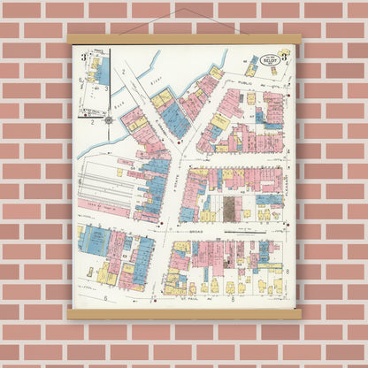 Old map wall art mockup — magnetic wood frame on brick wall — Sanborn Fire Insurance Map from Beloit, Rock County, Wisconsin (1926), Sheet #0003