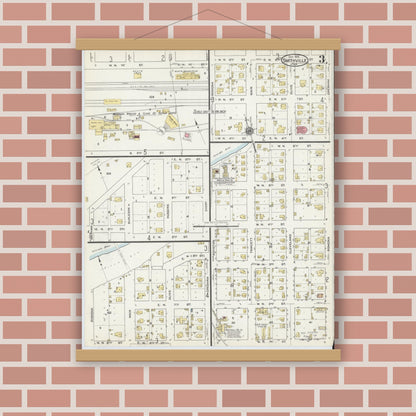 Old map wall art mockup — magnetic wood frame on brick wall — Sanborn Fire Insurance Map from Smithville, Bastrop County, Texas (1915), Sheet #0003
