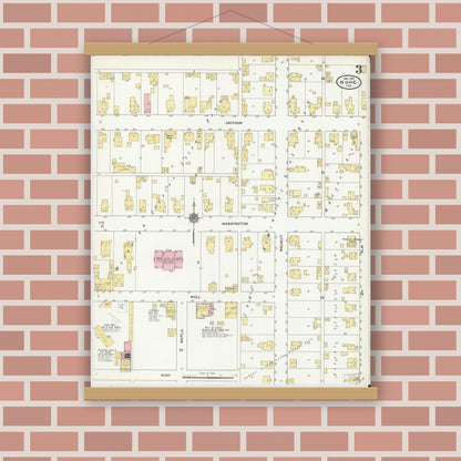 Old map wall art mockup — magnetic wood frame on brick wall — Sanborn Fire Insurance Map from Hope, Bartholomew County, Indiana (1910), Sheet #0003