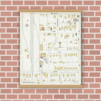 Old map wall art mockup — magnetic wood frame on brick wall — Sanborn Fire Insurance Map from Sherman, Grayson County, Texas (1902), Sheet #0011