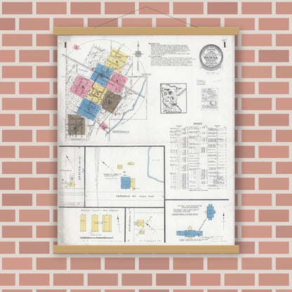 Old map wall art mockup — magnetic wood frame on brick wall — Sanborn Fire Insurance Map from Wadena, Wadena County, Minnesota (1924) - Complete Map Set