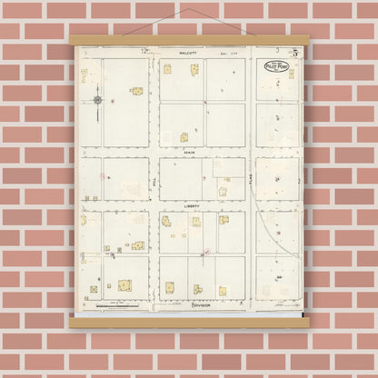 Old map wall art mockup — magnetic wood frame on brick wall — Sanborn Fire Insurance Map from Pilot Point, Denton County, Texas (1940), Sheet #0005