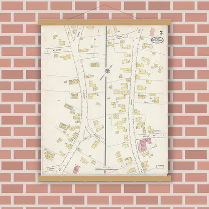 Old map wall art mockup — magnetic wood frame on brick wall — Sanborn Fire Insurance Map from Chatham, Barnstable County, Massachusetts (1915), Sheet #0002
