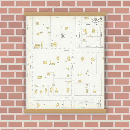 Old map wall art mockup — magnetic wood frame on brick wall — Sanborn Fire Insurance Map from Eustis, Lake County, Florida (1906), Sheet #0004