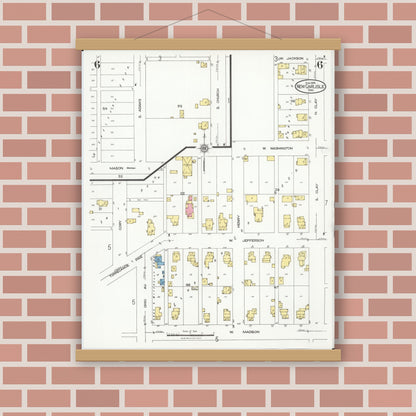 Old map wall art mockup — magnetic wood frame on brick wall — Sanborn Fire Insurance Map from New Carlisle, Clarke County, Ohio (1926), Sheet #0006