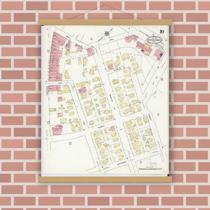 Old map wall art mockup — magnetic wood frame on brick wall — Sanborn Fire Insurance Map from Benton Harbor, Berrien County, Michigan (1911), Sheet #0010