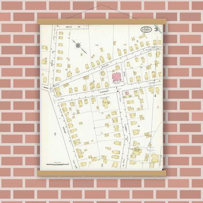Old map wall art mockup — magnetic wood frame on brick wall — Sanborn Fire Insurance Map from Sidney, Delaware County, New York (1917), Sheet #0003