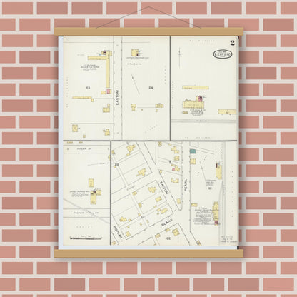 Old map wall art mockup — magnetic wood frame on brick wall — Sanborn Fire Insurance Map from Leipsic, Putnam County, Ohio (1893), Sheet #0002