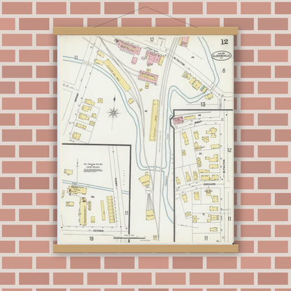 Old map wall art mockup — magnetic wood frame on brick wall — Sanborn Fire Insurance Map from Gloversville, Fulton County, New York (1897), Sheet #0012
