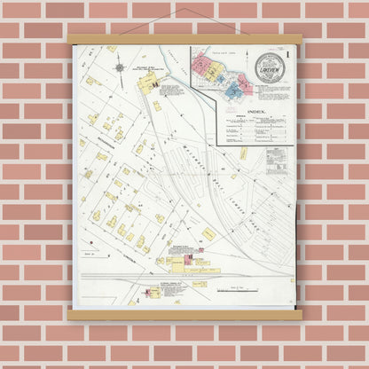 Old map wall art mockup — magnetic wood frame on brick wall — Sanborn Fire Insurance Map from Lakeview, Montcalm County, Michigan (1910) - Complete Map Set