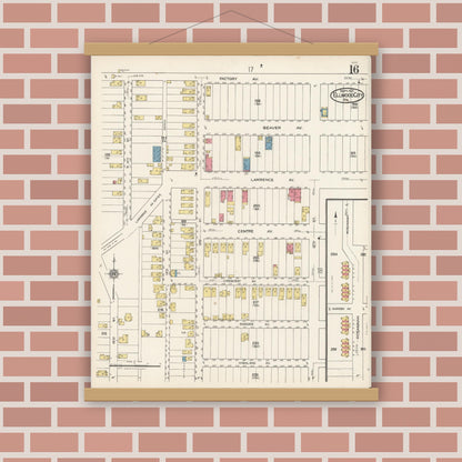 Old map wall art mockup — magnetic wood frame on brick wall — Sanborn Fire Insurance Map from Ellwood City, Lawrence County, Pennsylvania (1921), Sheet #0016