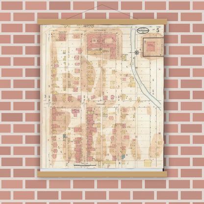 Old map wall art mockup — magnetic wood frame on brick wall — Sanborn Fire Insurance Map from Hermann, Gasconade County, Missouri (1932), Sheet #0005