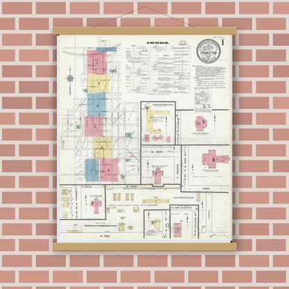 Old map wall art mockup — magnetic wood frame on brick wall — Sanborn Fire Insurance Map from Princeton, Bureau County, Illinois (1911) - Complete Map Set