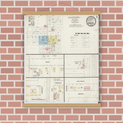 Old map wall art mockup — magnetic wood frame on brick wall — Sanborn Fire Insurance Map from Du Quoin, Perry County, Illinois (1888), Sheet #0001