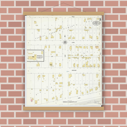 Old map wall art mockup — magnetic wood frame on brick wall — Sanborn Fire Insurance Map from Edgerton, Williams County, Ohio (1901), Sheet #0003