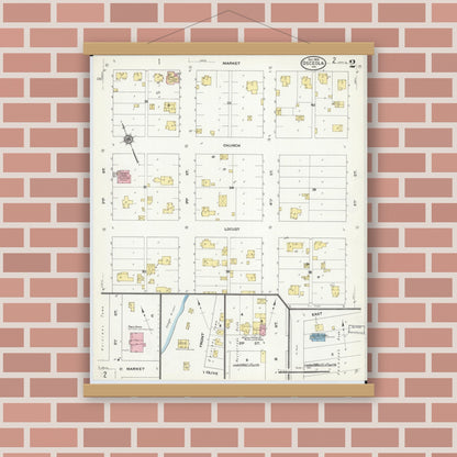 Old map wall art mockup — magnetic wood frame on brick wall — Sanborn Fire Insurance Map from Osceola, Saint Clair County, Missouri (1909), Sheet #0002