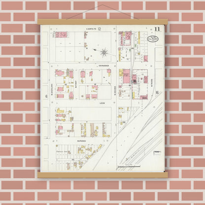 Old map wall art mockup — magnetic wood frame on brick wall — Sanborn Fire Insurance Map from El Paso, El Paso County, Texas (1898), Sheet #0011