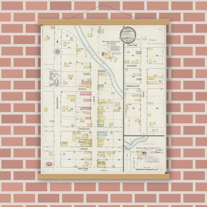 Old map wall art mockup — magnetic wood frame on brick wall — Sanborn Fire Insurance Map from Southwest City, Mcdonald County, Missouri (1894), Sheet #0001