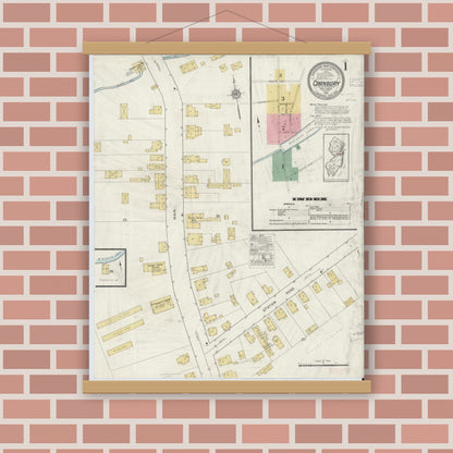 Old map wall art mockup — magnetic wood frame on brick wall — Sanborn Fire Insurance Map from Cranbury, Middlesex County, New Jersey (1916) - Complete Map Set