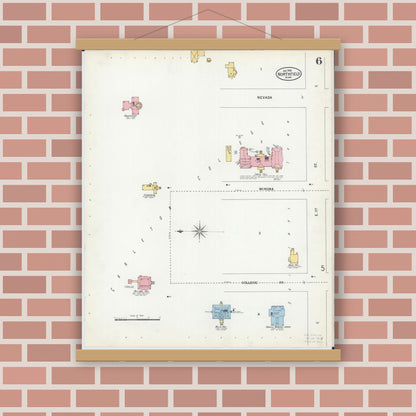 Old map wall art mockup — magnetic wood frame on brick wall — Sanborn Fire Insurance Map from Northfield, Rice County, Minnesota (1900), Sheet #0006