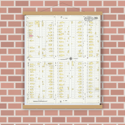 Old map wall art mockup — magnetic wood frame on brick wall — Sanborn Fire Insurance Map from Traverse City, Grand Traverse County, Michigan (1910), Sheet #0020