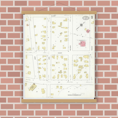 Old map wall art mockup — magnetic wood frame on brick wall — Sanborn Fire Insurance Map from Allegan, Allegan County, Michigan (1911), Sheet #0002