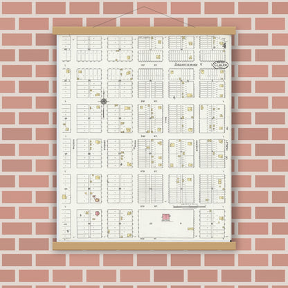 Old map wall art mockup — magnetic wood frame on brick wall — Sanborn Fire Insurance Map from Claude, Armstrong County, Texas (1921), Sheet #0004