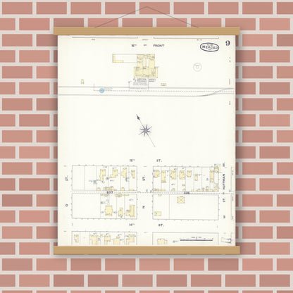 Old map wall art mockup — magnetic wood frame on brick wall — Sanborn Fire Insurance Map from Merced, Merced County, California (1891), Sheet #0009