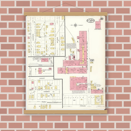 Old map wall art mockup — magnetic wood frame on brick wall — Sanborn Fire Insurance Map from Saint Joseph, Berrien County, Michigan (1921), Sheet #0019